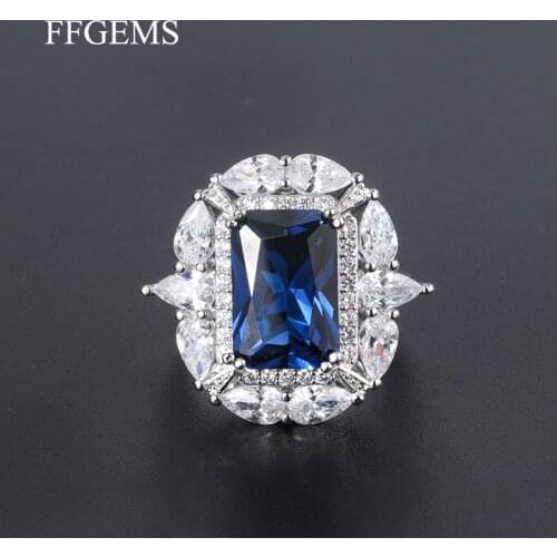 FFGems Gemstones Amethyst Silver Ring Blue Sapphire Ring Silver 925 Jewelry Aquamarine Rings For Women Engagement big Rings