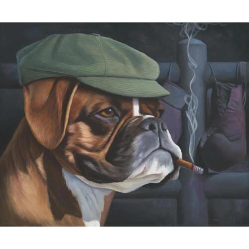 Custom Dog portraits paintings The boxer smoking Cute pets oil canvas personalized Gift for Christmas Birthdays Hand painted art