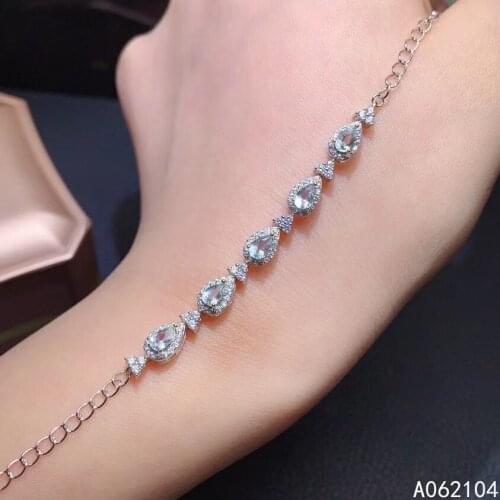 KJJEAXCMY fine jewelry 925 sterling silver inlaid natural Aquamarine Womens popular trendy water drop gem hand bracelet support