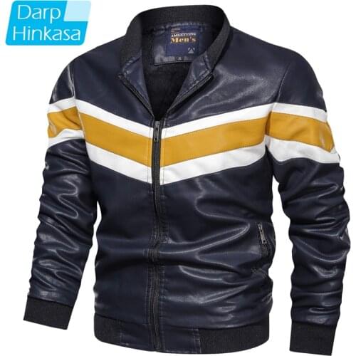 2020 Winter Men Motor Fleece Stitching Leather Jacket Coat Men Fashion Locomotive Retro Warm PU Leather Jacket Men