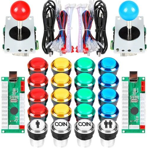 2 Player LED Arcade DIY Kits USB Encoder to PC Joystick + led Arcade Buttons Switch for Raspberry Pi 4 Model Project