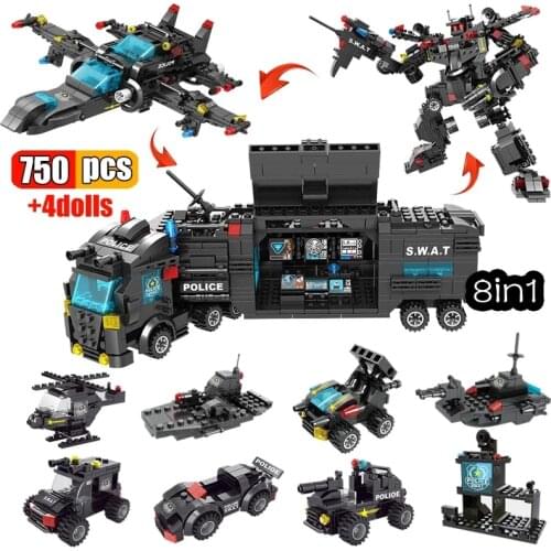 715pcs City Police Station Car Building Blocks For City SWAT Team Truck House Blocks Diy Toy For Boys Children