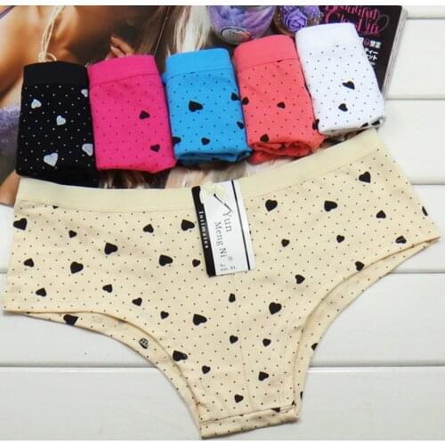 New Arrival Lot 12 pcs Woman Print Lovely Heart Underwear Womens Cotton Dot Briefs Sexy Ladies Girls Panties Lingerie M L XL