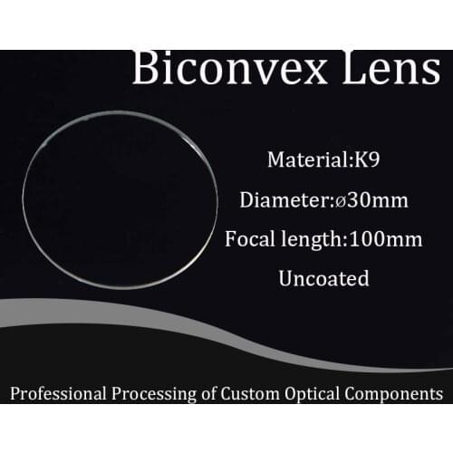 Optical Glass K9 Optics Double Convex Mirror 30mm Diameter 100mm Focal Length Projector Lenses Physics Experiment Teaching Tool