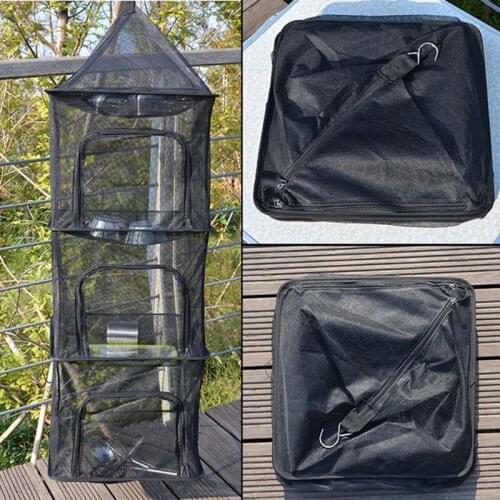 Camping Dry Net, 4 Layer Folding Hanging Mesh Dish Dryer Rack Shelf Food Storage Net Basket For BBQ Tableware, Vegetables, Fis