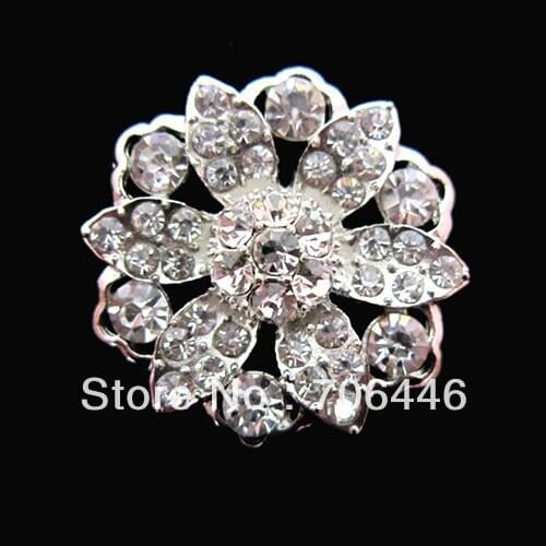 Rhodium Silver Plated Metal and Clear Crystal Rhinestone Unique Flower Bridal Brooch