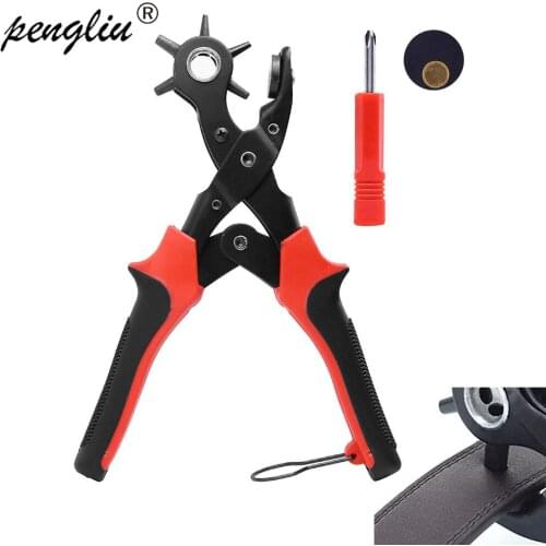 Belt Hole Puncher Power Assist Heavy Duty Revolving Eyelet Punch Pliers with Spare Accessories Punching and Maintenance Tools
