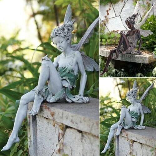 1PC Tudor And Turek Sitting Fairy Statue Garden Ornament Resin Craft Landscaping Yard Decoration Home Garden Decoration Outdoor
