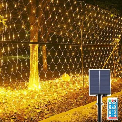 Solar Net Lights Outdoor Mesh Light With Remote Tree Wrap Mesh Fairy Twinkle String Lights for Patio Porch Window Bushes Decor