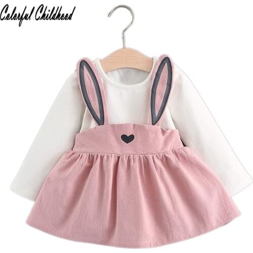 Colorful Childhood Baby Girls Dresses 2017 New Newborn Clothes Cute Bunny Ears Printing Princess girls Dress Suit For 6M-24m