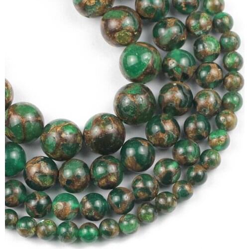 Gold Green Cloisonne Jaspers Natural Stone 6/8/10/12MM Spacer Round Loose beads for Jewelry making DIY bracelets accessories