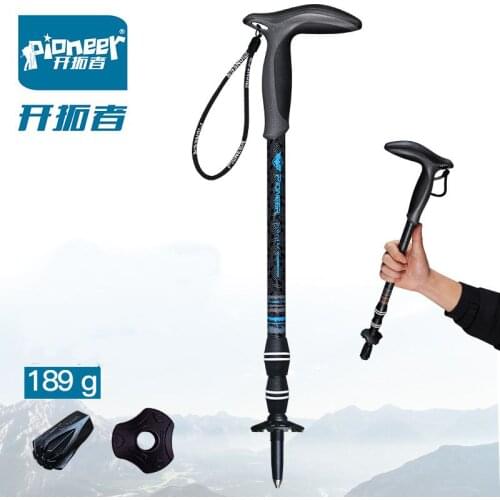 1 Pcs Pioneer T-handle Carbon Fiber Walking Stick Telescopic Quick Lock Ultralight Trekking Pole 49cm-100cm