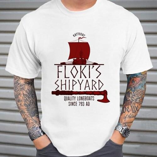 100% Cotton Flokis Shipyard Tshirt Vikings T Shirts Protagonist of Vikings Ragnar Lothbrok Hip Hop Summer Top Tees