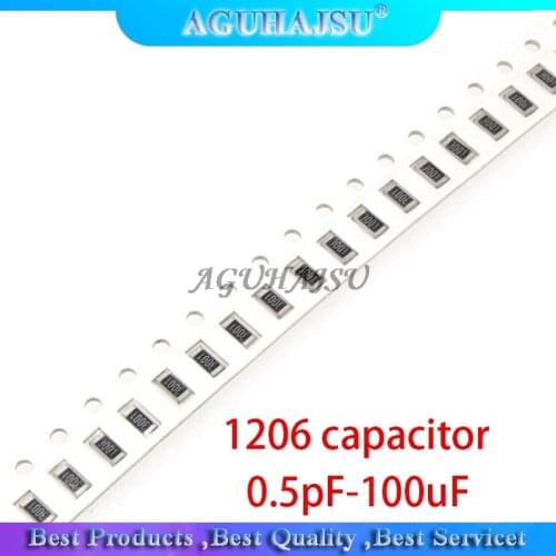 100pcs 1206 50V SMD Thick Film Chip Multilayer Ceramic Capacitor 0.5pF-100uF 10NF 100NF 1UF 2.2UF 4.7UF 10UF 1PF 6PF
