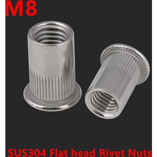 100pcs Thread M8 Rivet Nuts 304 Stainless steel Rivnut A2 Flat /Countersunk Head Rivet Nuts Blind Rivnut Insert Nut Nutsert