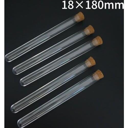 50PCS/Pack 18*180mm 25ml Round Bottom Plastic Test Tube with Cork Hard Transparent Packing Vial lab School Wedding Favours