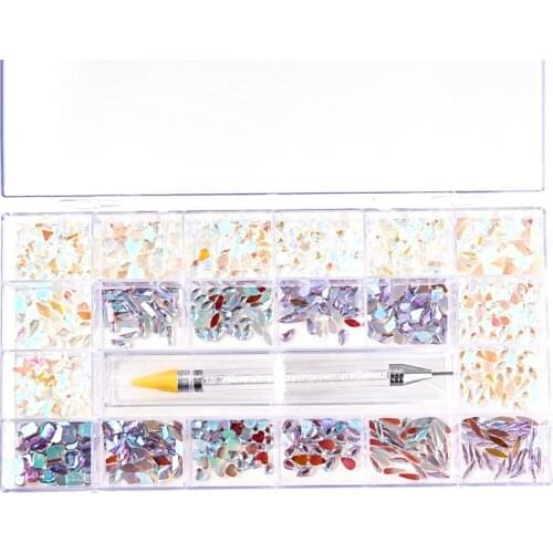 1000pcs/Lot Purple+White Mixed Color Rhinestones Aurora 2combo Flatback Ice-Transparent Accessories 3D Nail Art Decorations 20SH