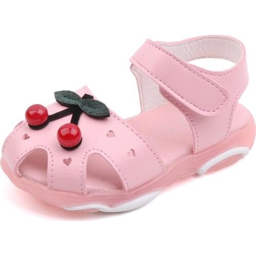 2020 Fashion Summer Leather Small Cherry Baby Toddler Childrens Kids Soft Bottom Bowtie Princess Girls Beach Shoes 1 2 3 Years