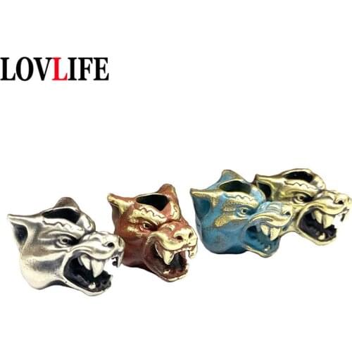 Kenai Peninsula Wolf Head Knife Beads Lanyard Pendant Jewelry Punk Brass Car Key Chain Handmade Hanging DIY Paracord Accessories