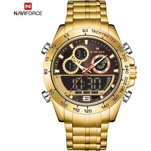 NAVIFORCE Fashion Men Black Dual Display Watch Mens Luxury Business Wristwatch Stainless Steel Waterproof Watches Relogio Mascul