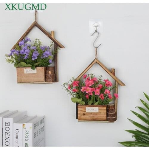 New Wall-hung Wooden Flower Pot Creative Pastoral Fleshy Flower Pots Small House Flower Basket Home Living Room Wall Decoration