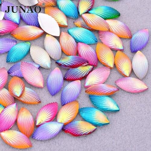 JUNAO 7x15mm Mix Color AB Rhinestone Applique Flatback Resin Gems Glue On Horse Eye Crystal Stones DIY Strass Scrapbook Beads