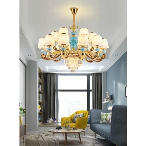 European Crystal Luxury LED Chandelier Lighting Zinc Alloy Living Room Household Hanging Lamp Ceramic Bedroom Villa New Fixtures