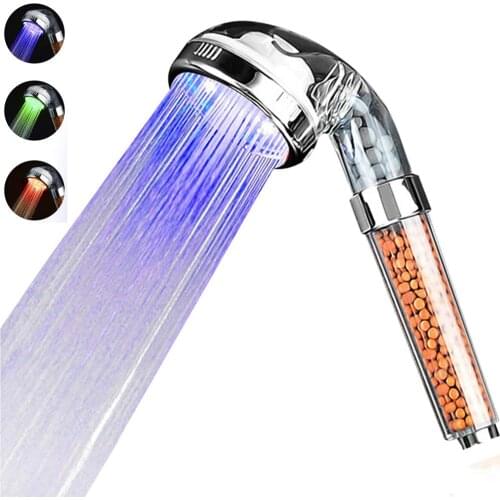 Hot 3/7 Color Changing LED Anion Spa Shower Head Temperature Control Bathroom High Pressure Water Saving Hand Shower Head