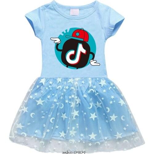 Hot Tik Tok New Fashion Baby Girls Dress Summer Dress Cartoon Dress Princess Dress Childrens Girl Clothing 1-8 Years
