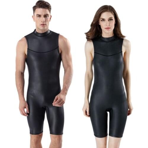 Leather diving suit 2mm CR neoprene wetsuit one piece Diving vest + shorts men women Spearfishing snorkeling surfing swimwear