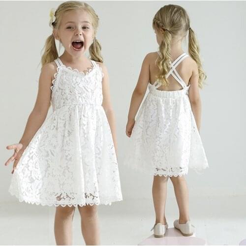 Lace Dress For Girls White Dress For Wdding Party Black & White Party Costume Flower Girl Costume Children Girls Pageant Clothes
