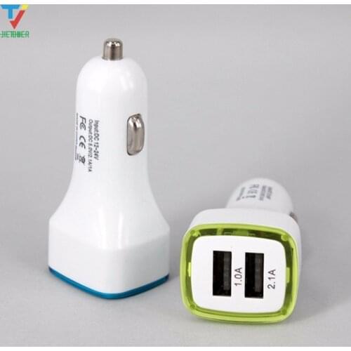Square rocket 2 usb LED car charger two USB fast charge vehicle-mounted mobile charger lights for iphone 7 8 6 phone 300pcs/lot