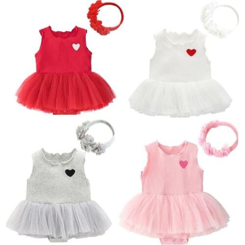 Summer 2020 fashion love Baby girl clothes bodysuit + flower head 2pcs sets Short Sleeve Jumpsuit Dress girl baby clothing