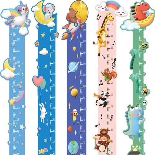 Cartoon Height Measure Growth Chart Wall Stickers Animal Unicorn Monkey Lion Giraffe Beer Decals Kids Room Nursery BedRoom Decor