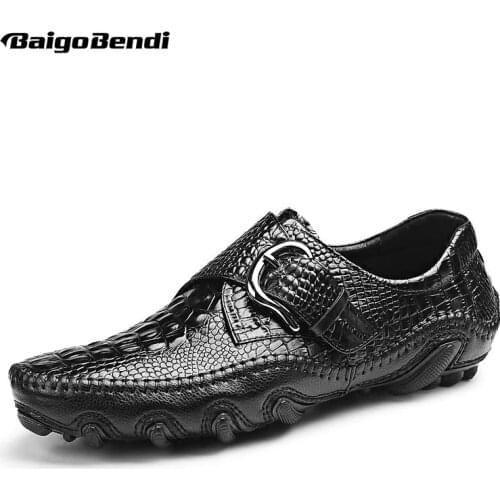 US Size Men Octopus Leather Shoes Hight End Crocodile Grain Lazy Man Moccasins Buckle Slip On OffIce Casual Shoes