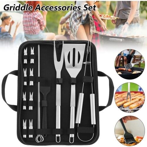 16pcs Portable BBQ Grill Tools Set Stainless Steel Heat-resistant BBQ Utensils Kit Outdoor Camping Grilling Cooking Tools