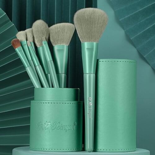 XINYAN Green Makeup Brush Set Blush Eyeshadow Concealer Lip Beginner Cosmetics Make up with Shiny Case Powder Beauty Tools
