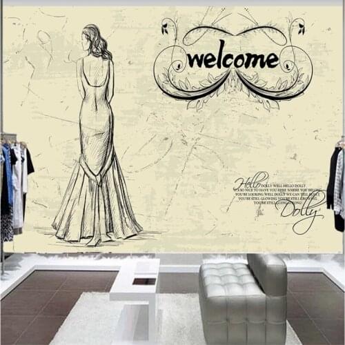 Custom Mural Wallpaper Hand-Painted European Nostalgic Wedding Fashion Clothing Store Background Wall