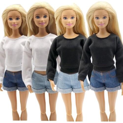 1/6 Doll Clothes Long-sleeved Sweater Pants Denim Grid Daily Wear Accessories Clothes Dress Up for Barbie Doll Girl Gift