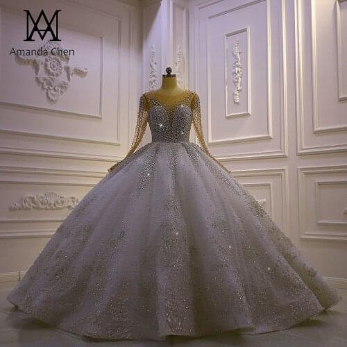 Abito da sposa Long Sleeve Puffy Ball Gown Off White Pearls Wedding Dress