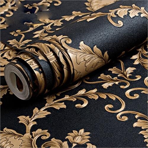Q QIHANG Modern Vintage Classic Black&Gold French Damask Feature Wallpaper Roll 5.3m2