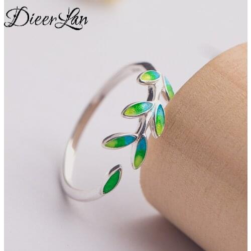 Luxury Brand Creative Boho Green Leaf Rings For Women Adjustable Size Ring Fashion Charm Jewelry Wholesale 2021