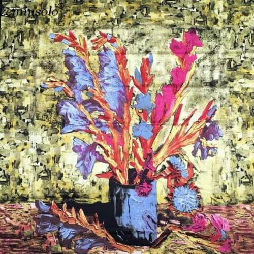 Luxury Brand Twill Silk Scarf Women Oil Painting Print Hijab Scarves Female 130*130cm Fashion Square Shawl Scarves For Ladies