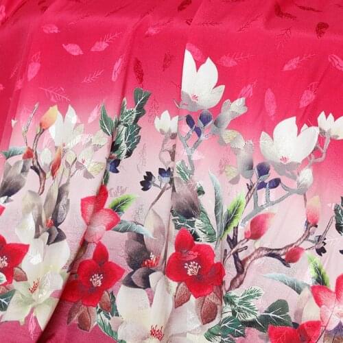Red Raspberry 21momme Red Flowers Printed Jacquard Satin Silk Fabric 100%Silk Material Women Dress Sewing Cloth Freeshipping