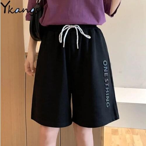 Purple Reflective Drawstring Letter Print Black Sports High Waist Shorts Female Korean Biker Casual Harajuku Home Cycling Shorts