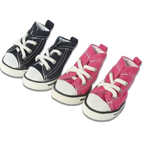 4 Pcs/set Puppy Sporty Cloth Shoes Pink Blue Denim Canvas Anti-slip Sneaker Pet Dog Boots Lovely Shoes For Small Dogs 10E