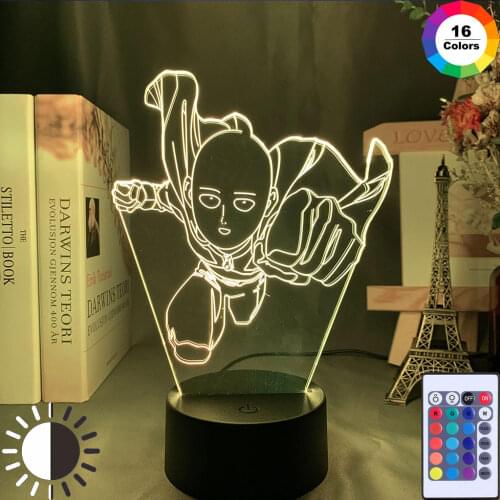One Punch Man Saitama Figure Led Night Light Lamp for Home Decoration Nightlight Cool Manga Store Decor Ideas Table 3D Light