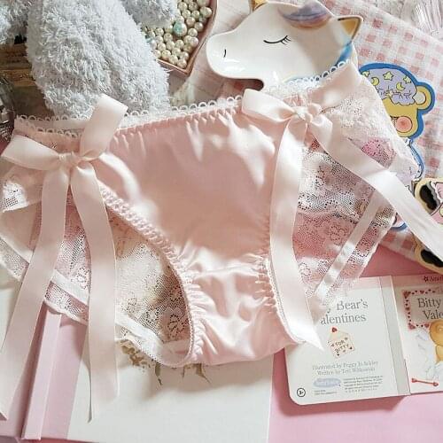 Sweet Lolita Ruffles Low Waist Briefs Underwear Japanese Soft Girl Cute Big Ears Rabbit Printing Cartoon Milk Silk Panties silk