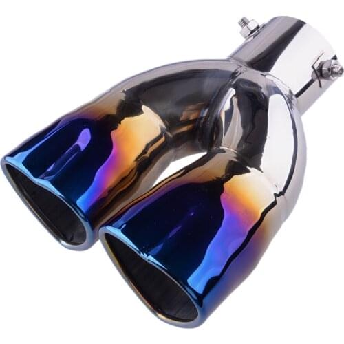 Universal 63mm Inlet Blue Dual Heart-shaped Exhaust Tail Muffler Pipe Tip Stainless Steel