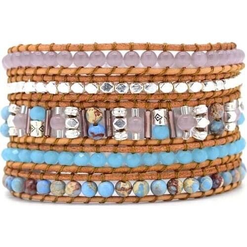 Vintage Natural Stone Leather Wrap Bracelet For Women & Girls Adjustable 5 Layers Bracelet Gifts Dropshipping Bracelets